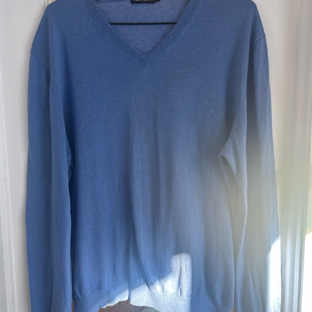Men's Silk Cotton Cashmere Blue V-Neck Sweater Size L